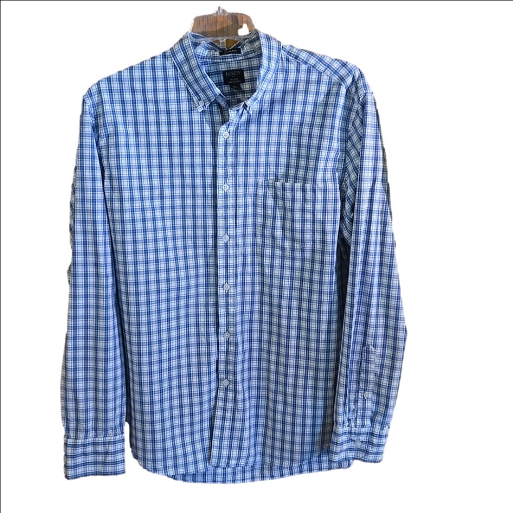 J. Crew Mens XL Blue Plaid Long Sleeve Button Down Cotton Shirt Casual Preppy